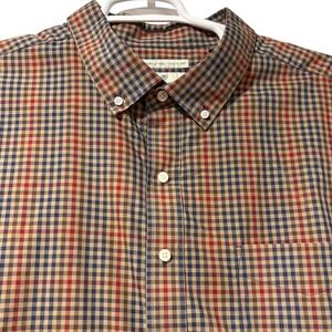 Oak Hill Mens 3XL Plaid Button Down Shirt Wrinkle Free Cool & Dry Blue Red Tan